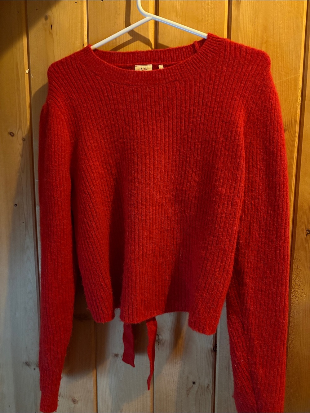 Women's Vibrant Red Ribbed Crewneck Sweater